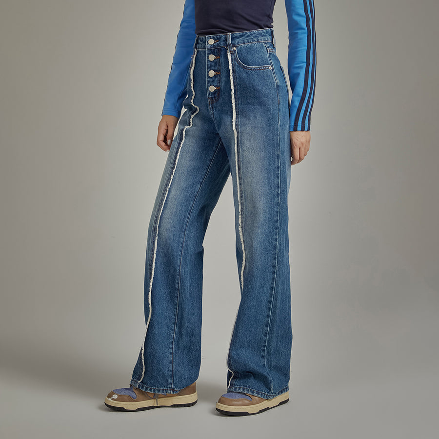 CHUU Lined High Waisted Button Wide Denim Jeans