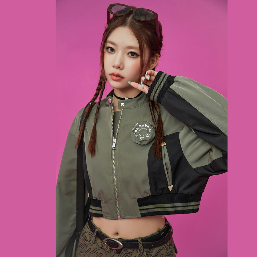 CHUU Logo Varsity Crop Jacket