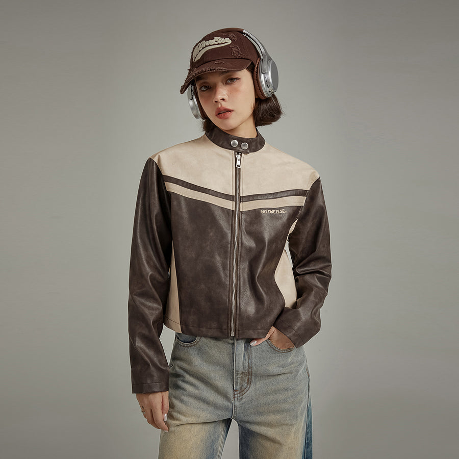 CHUU Color Combination Leather Jacket