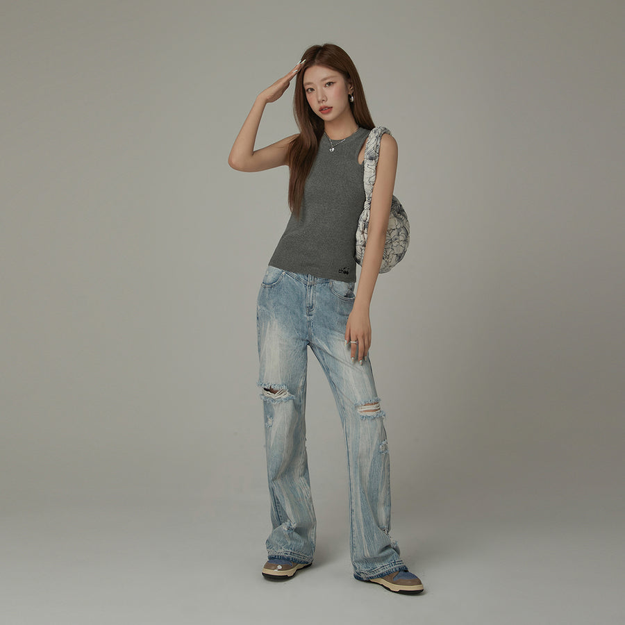 CHUU Tie-Dye Ripped Bootcut Jeans