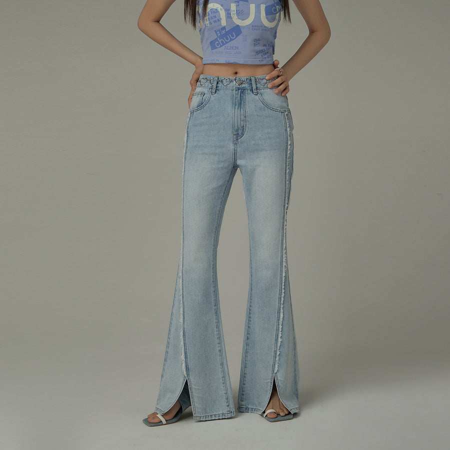 CHUU Fringe Stitch Slit Bootcut Denim Jeans
