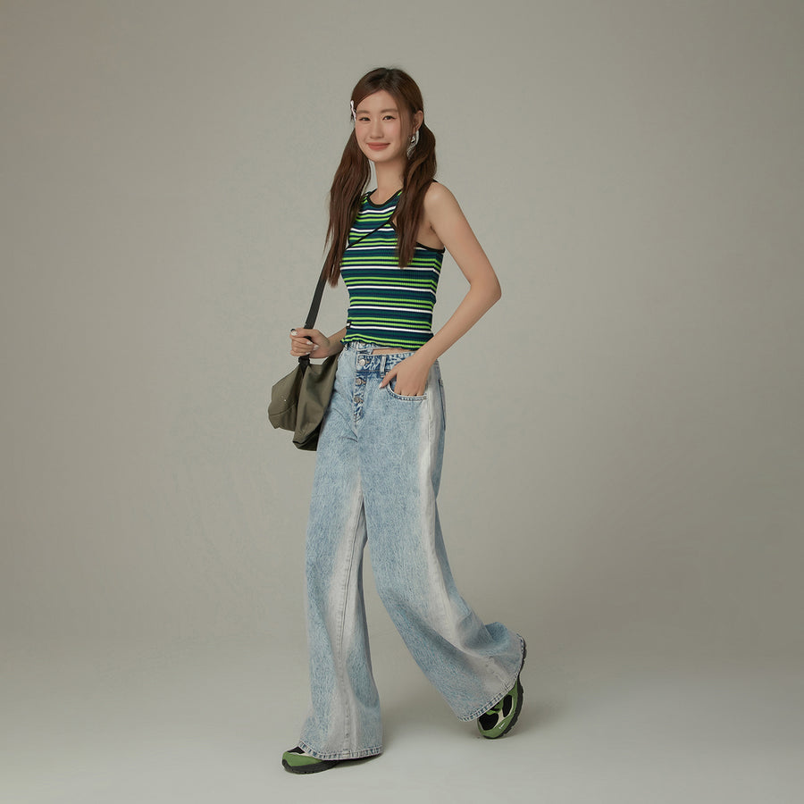 CHUU Multi-Button Waist Slit Washed Denim Jeans