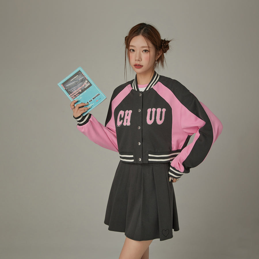 CHUU Logo Varsity Cropped Jacket