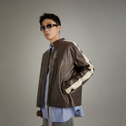 Color Combination Biker Leather Jacket