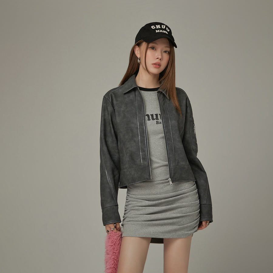 CHUU Simple Printed Leather Jacket