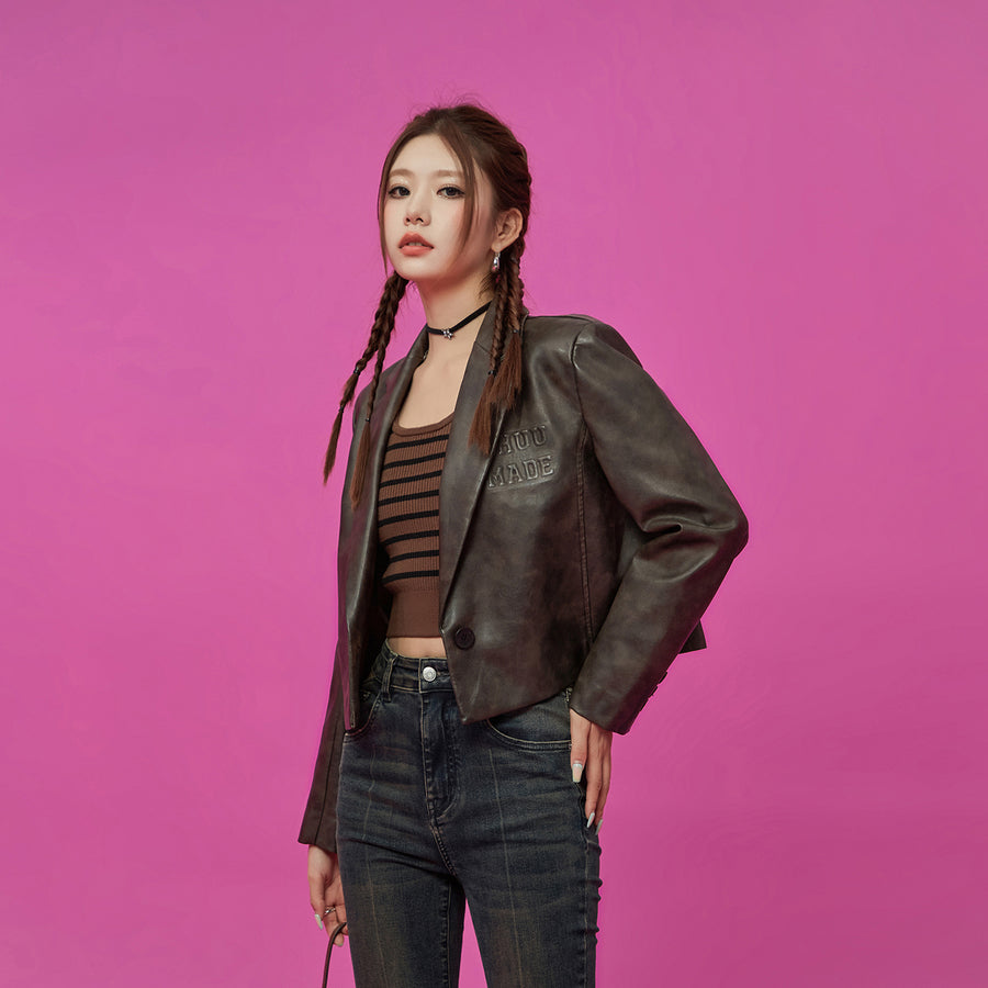 CHUU Logo Leather Jacket