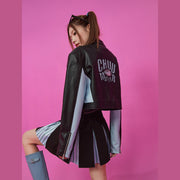 Two Toned Leather Crop Jacket