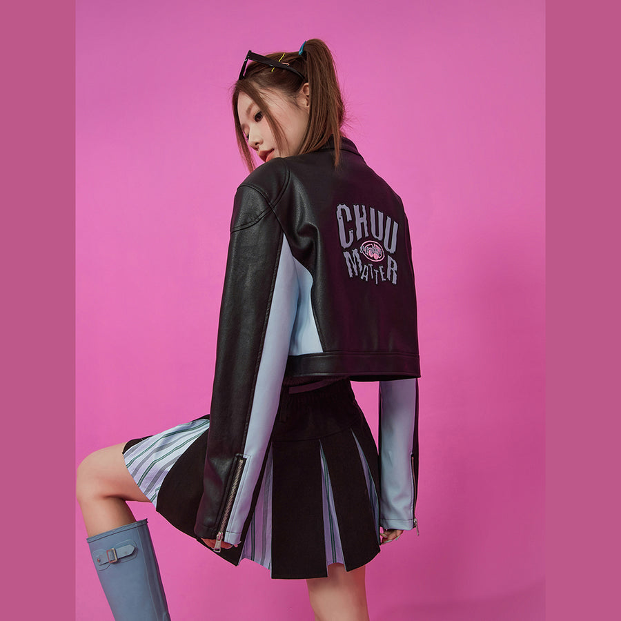 CHUU Two Toned Leather Crop Jacket