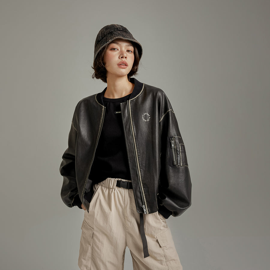 CHUU Lined Leather Boxy Jacket