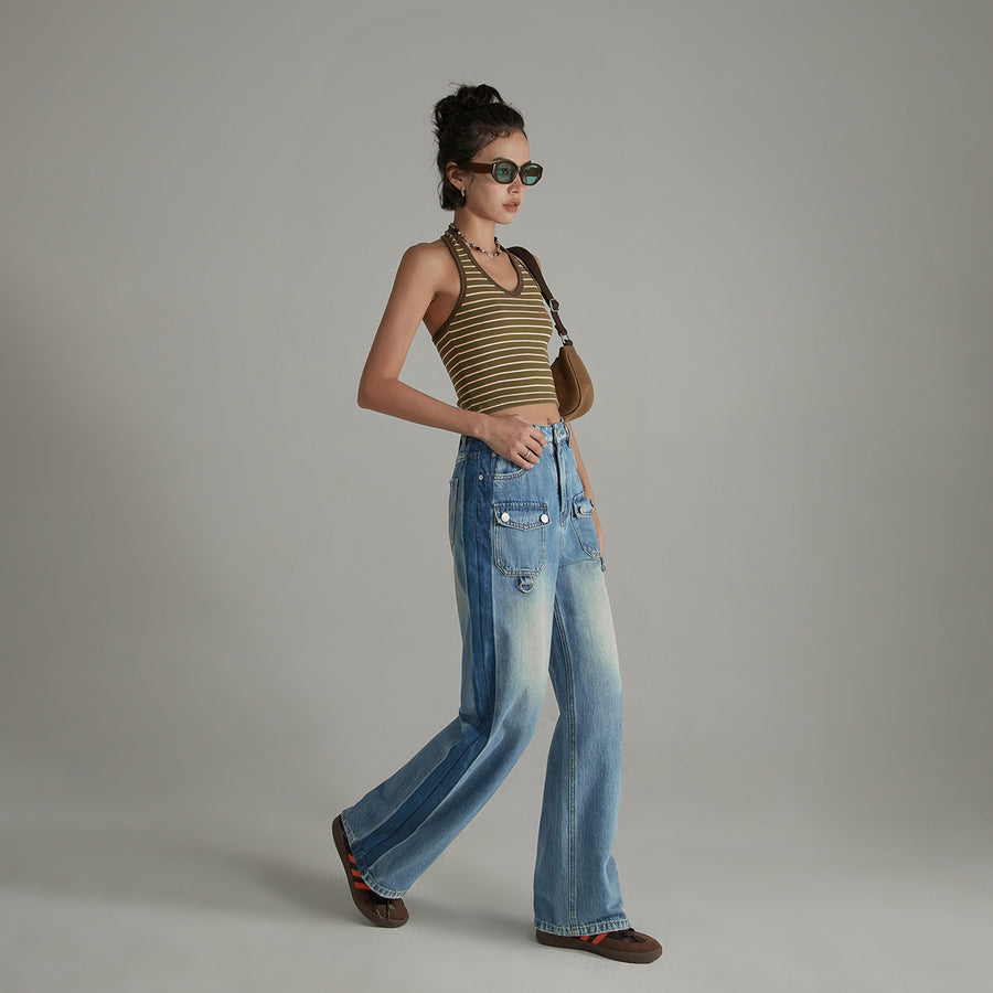 CHUU Front Pocket Design Wide Straight Denim Jeans