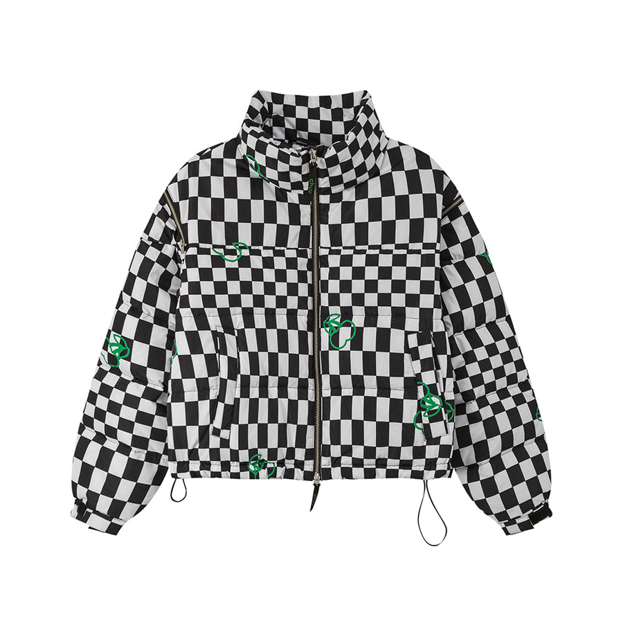 CHUU Cherries And Winter Chekchered Padded Jacket