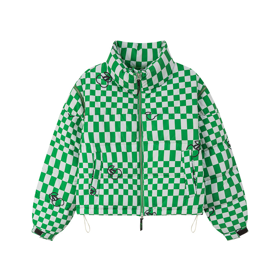 CHUU Cherries And Winter Chekchered Padded Jacket