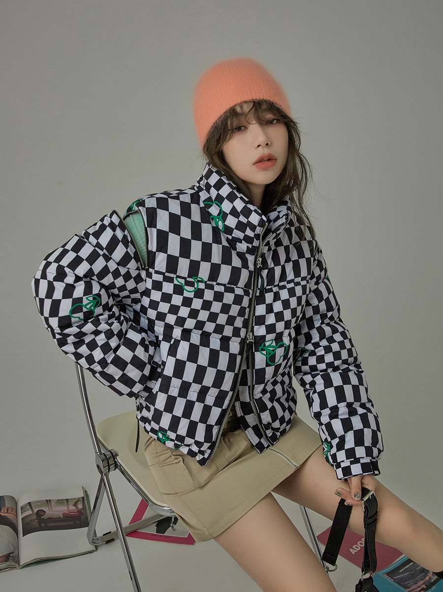 CHUU Cherries And Winter Chekchered Padded Jacket