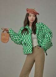 Cherries And Winter Chekchered Padded Jacket