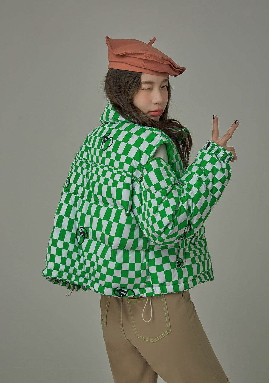 CHUU Cherries And Winter Chekchered Padded Jacket