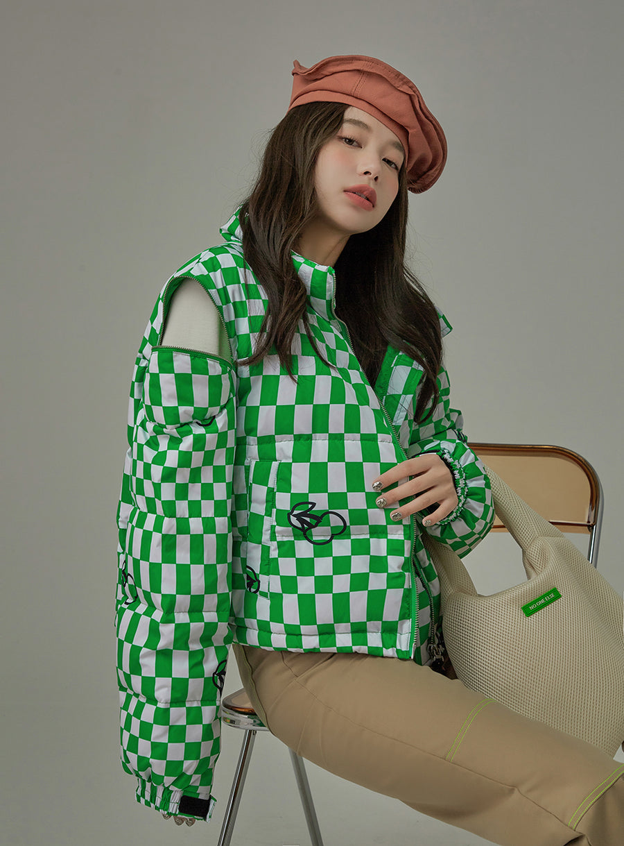 CHUU Cherries And Winter Chekchered Padded Jacket