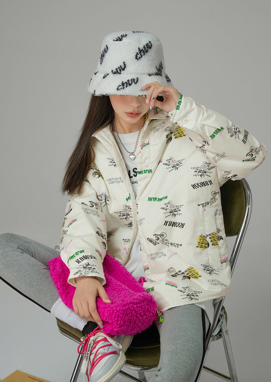 CHUU Stay A Mystery Graphic Shacket