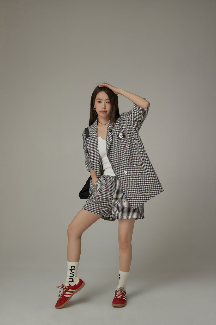 CHUU Checked Button Oversized Blazer Jacket