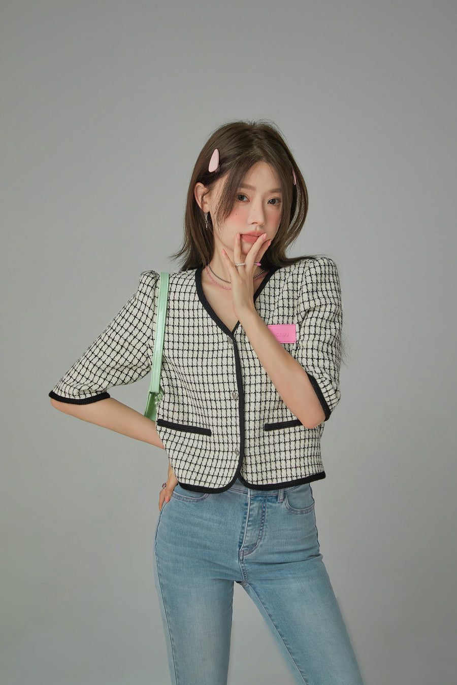 CHUU Chic Tweed Short-Sleeves Summer Jacket