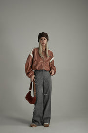 Line Color Combination Leather Jacket