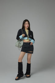 One Button Color Combination Cropped Jacket