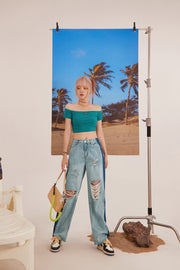 Bicolor Damaged Sstraight Jeans