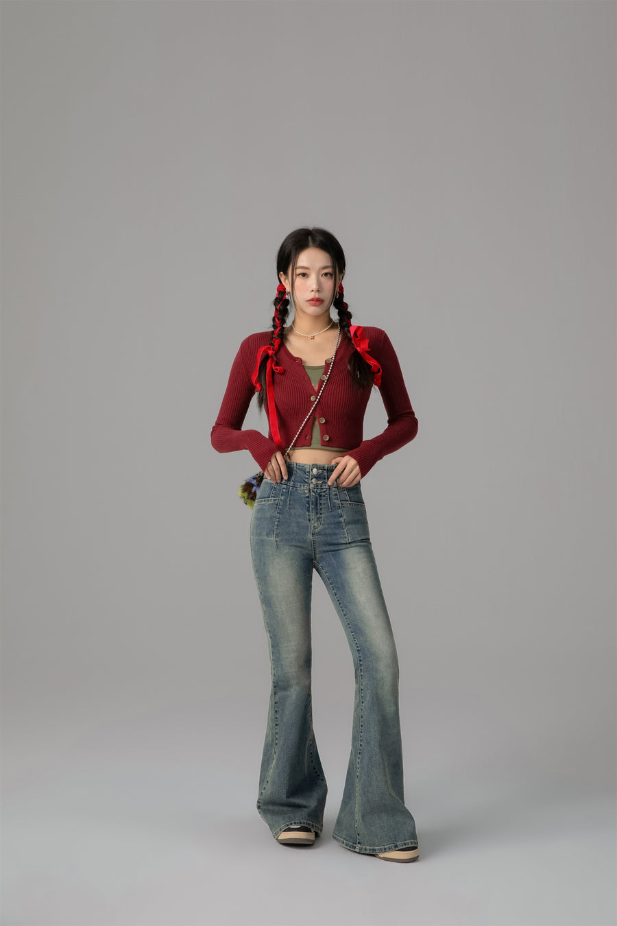 CHUU On The Upside Stone Washed Bootcut Jeans
