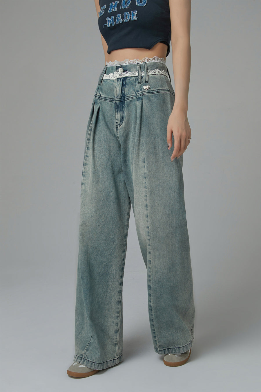 CHUU Lace High Waist Wide Straight Jeans