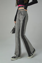 Two-Toned Cut Slit Bootcut Jeans