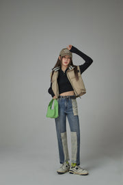 Patch High Waist Straight Jeans