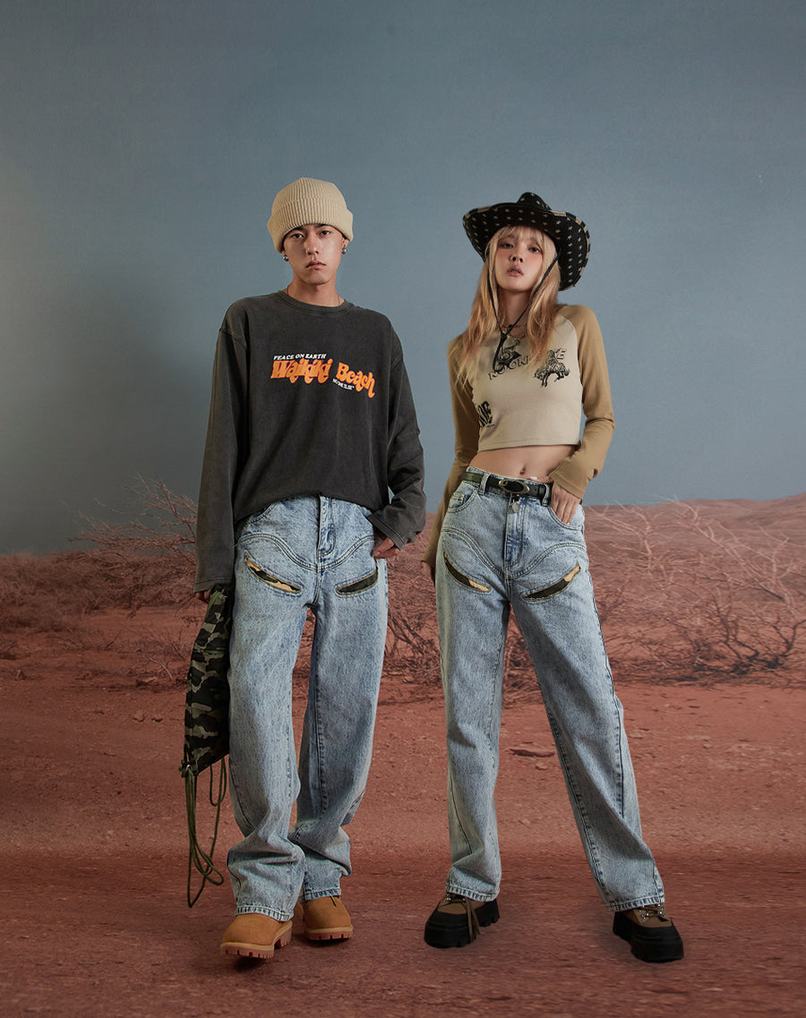 CHUU Front Cameo Detail Straight Jeans