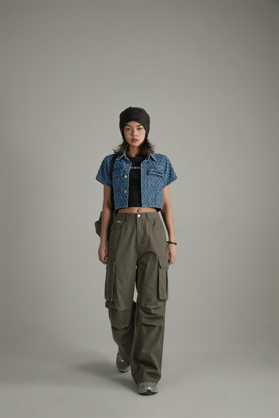 CHUU Argyle Embroidered Denim Jacket