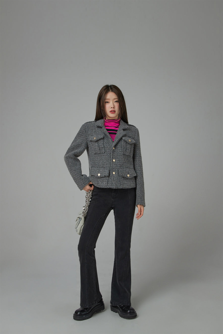 CHUU Pocket Tweed Crop Blazer Jacket