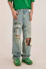 Graffiti Damaged Wide Jeans