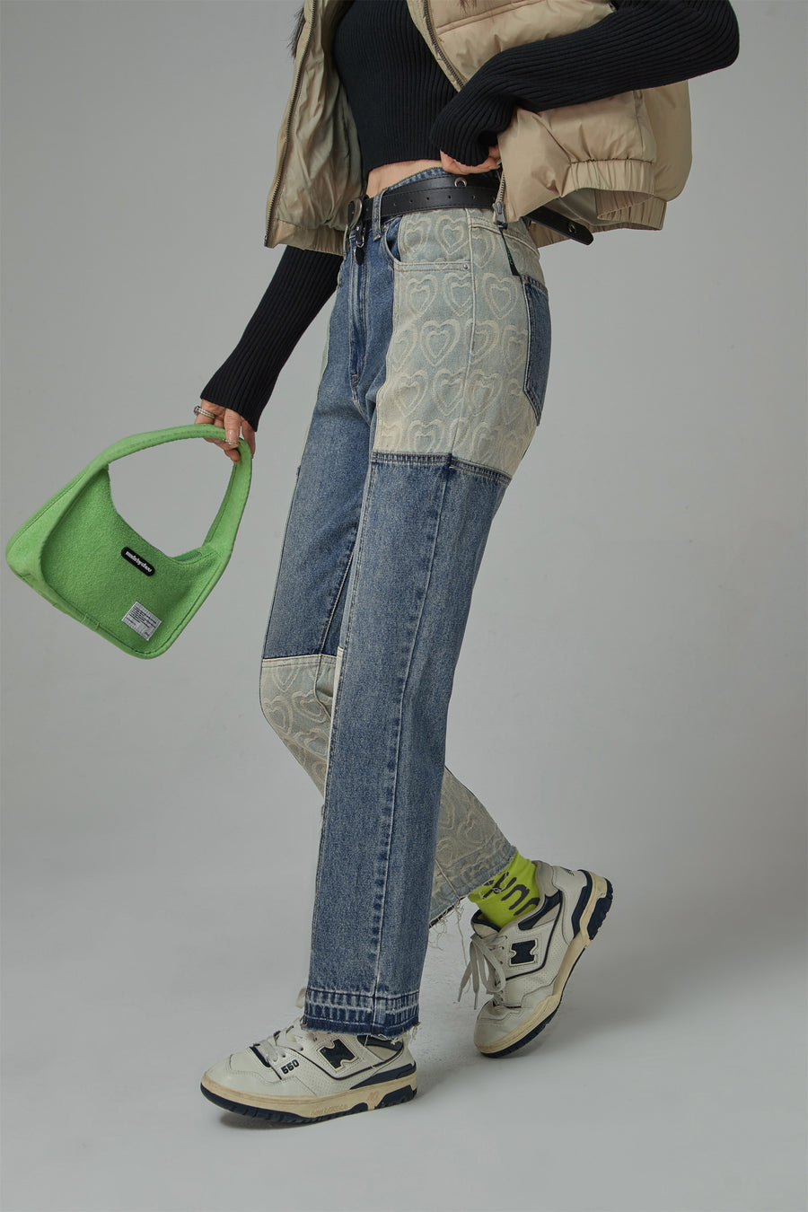 CHUU Patch High Waist Straight Jeans