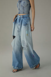 Distressed Wide Denim Jeans