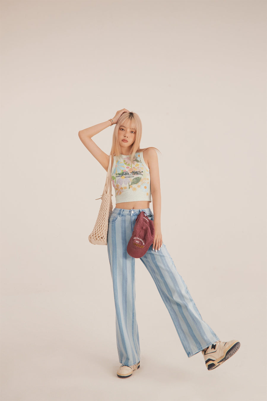 CHUU High Waist Stripe Straight Jeans