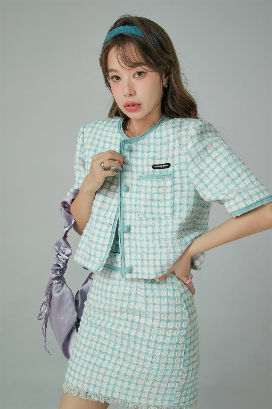 CHUU Short Sleeve Check Tweed Jacket