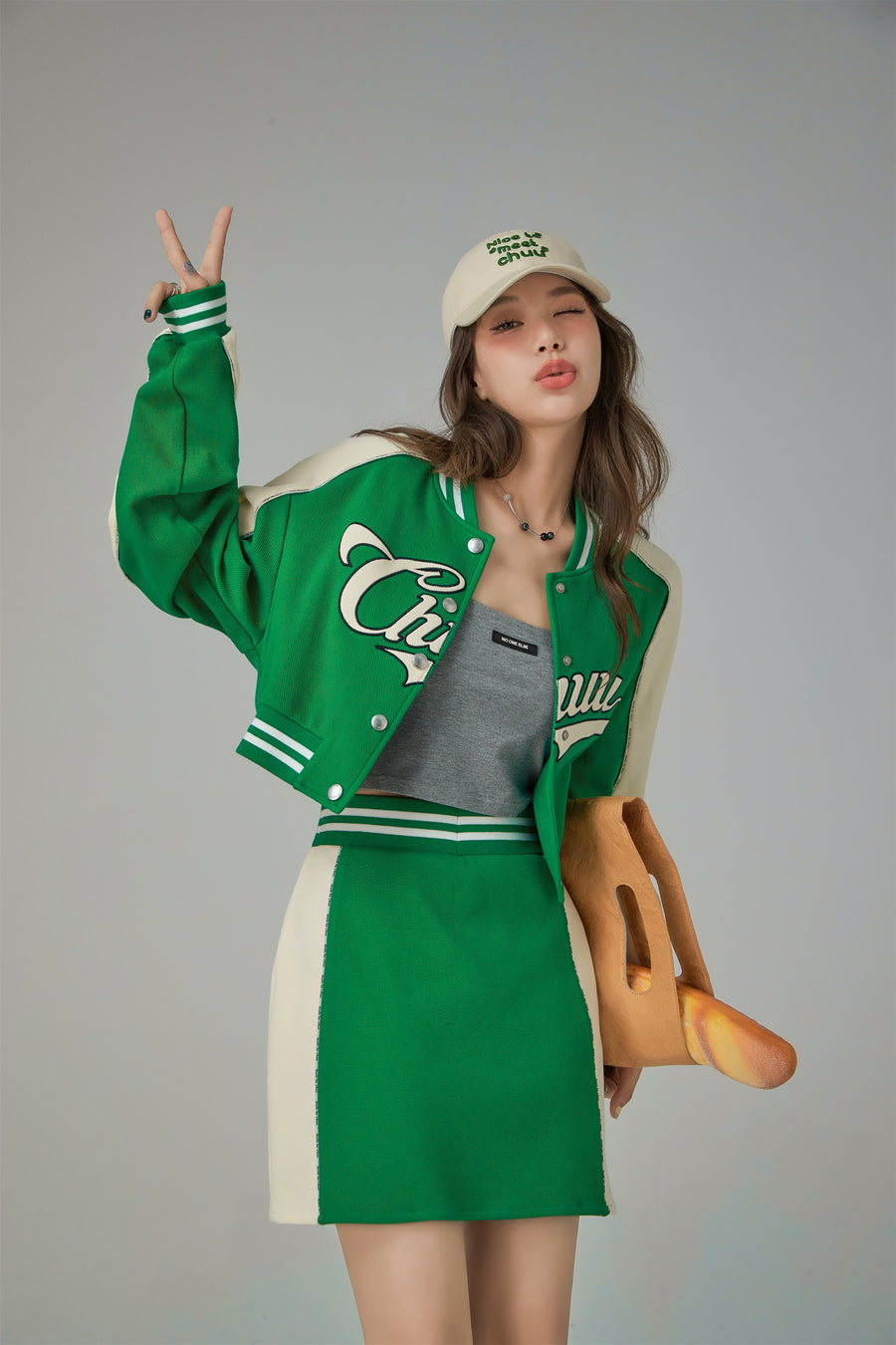 CHUU Joining Forces Crop Baseball Jacket