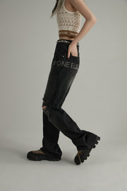 Distressed Wide Denim Jeans