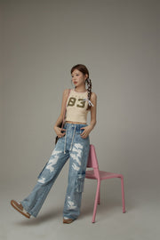 String Pocket Wide Denim Jeans