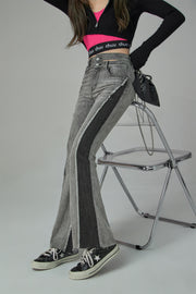 Two-Toned Cut Slit Bootcut Jeans