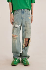 Graffiti Damaged Wide Jeans