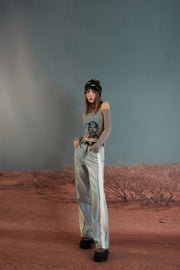 Raw Damaged Straight Wide Jeans