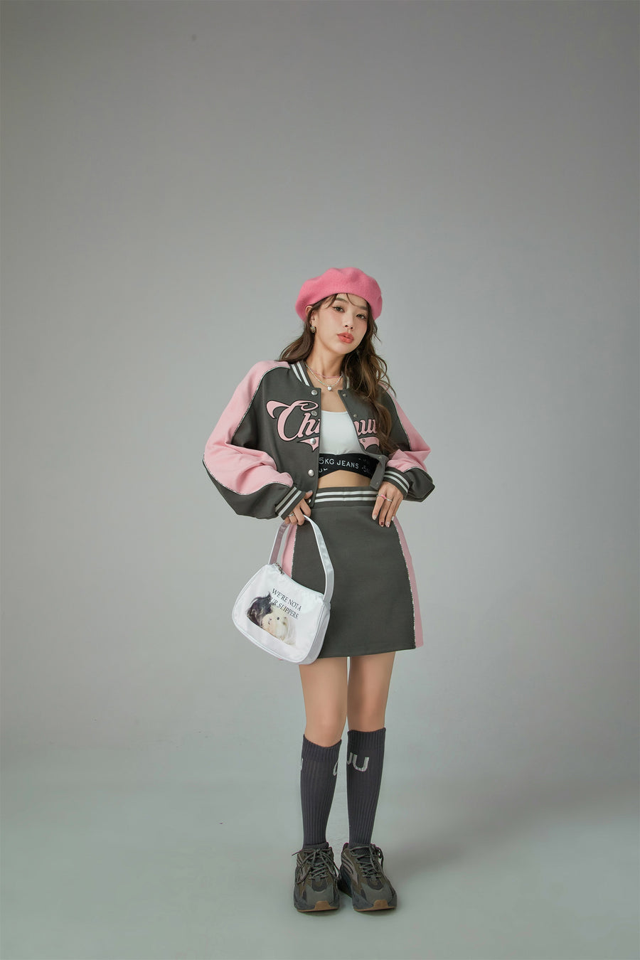 CHUU Joining Forces Crop Baseball Jacket