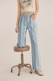 High Waist Stripe Straight Jeans