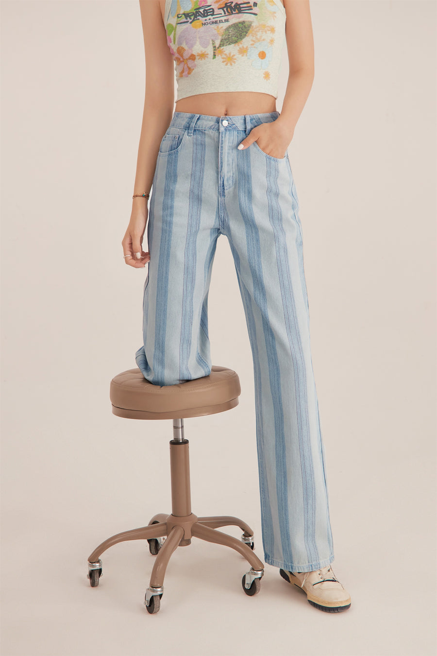 CHUU High Waist Stripe Straight Jeans