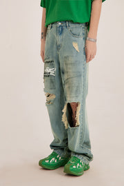 Graffiti Damaged Wide Jeans