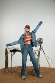 Front Pockets Straight Denim Jeans