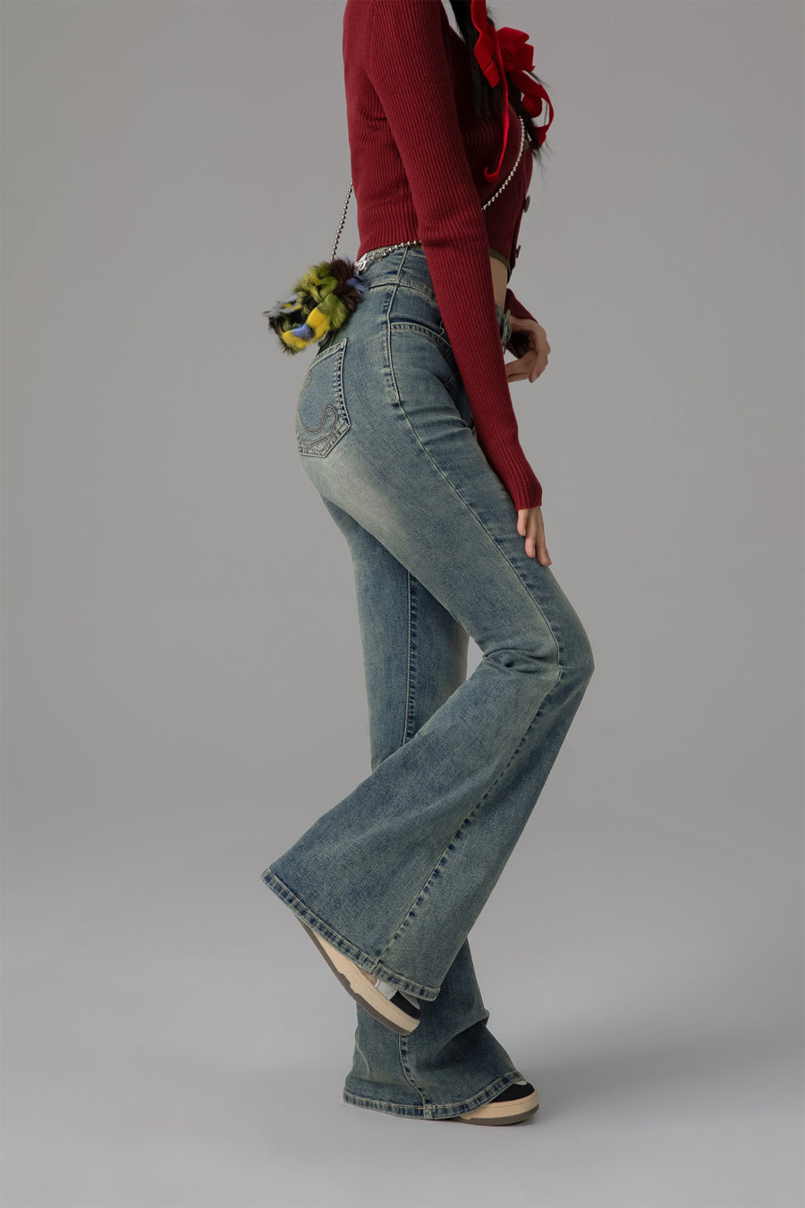 CHUU On The Upside Stone Washed Bootcut Jeans